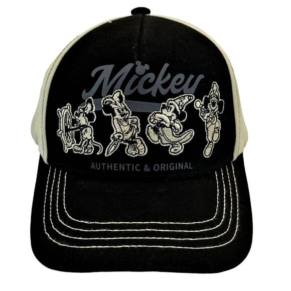 Disney Mickey Mouse Through the Years Black Tan Adjustable Baseball Cap Hat - Picture 1 of 6